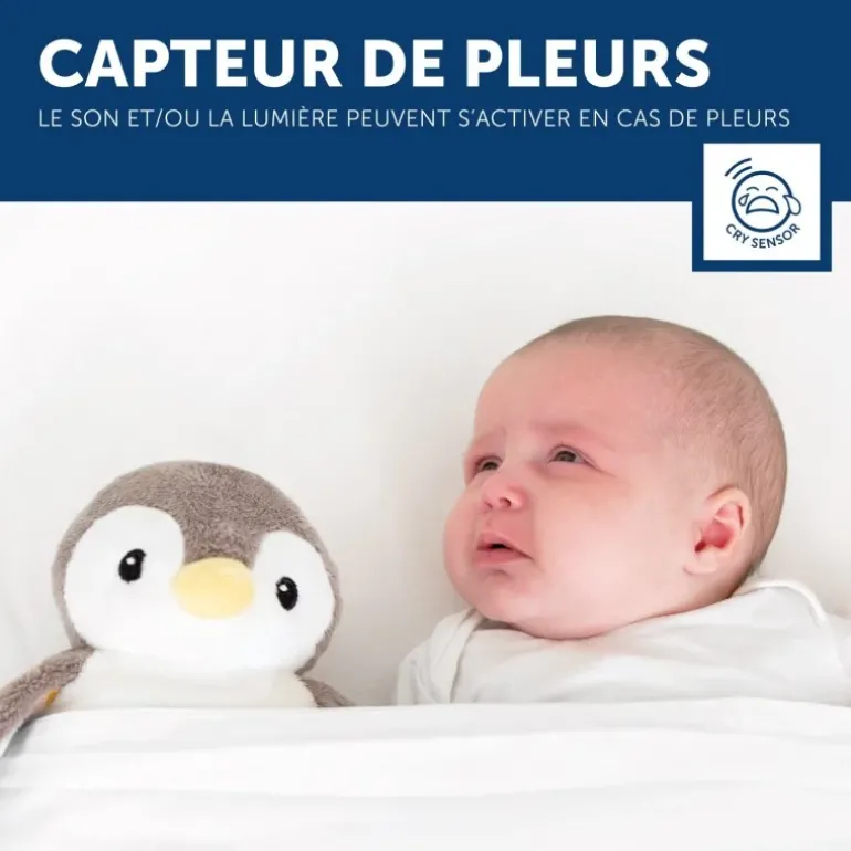 Peluche veilleuse bruit blanc Phoebe le pingouin