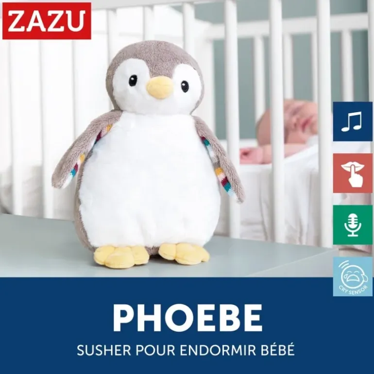 Peluche veilleuse bruit blanc Phoebe le pingouin