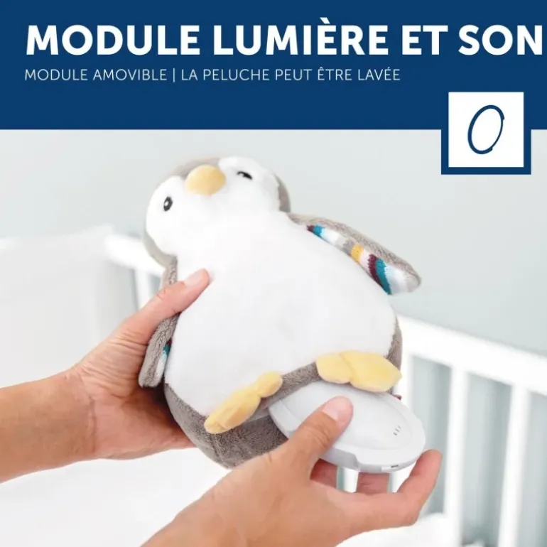 Peluche veilleuse bruit blanc Phoebe le pingouin