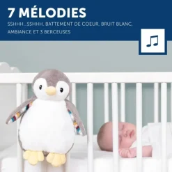 Peluche veilleuse bruit blanc Phoebe le pingouin