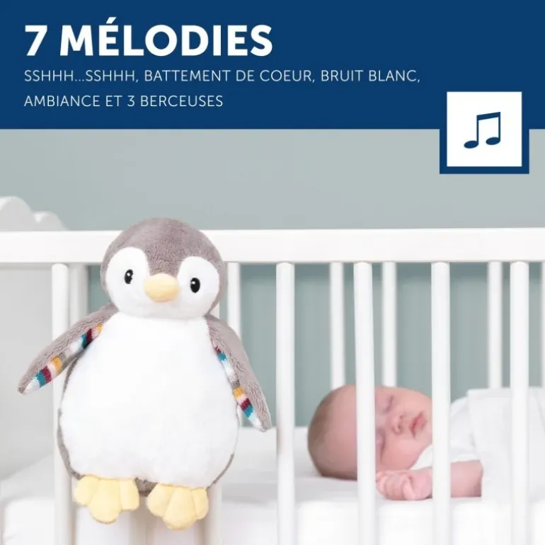 Peluche veilleuse bruit blanc Phoebe le pingouin