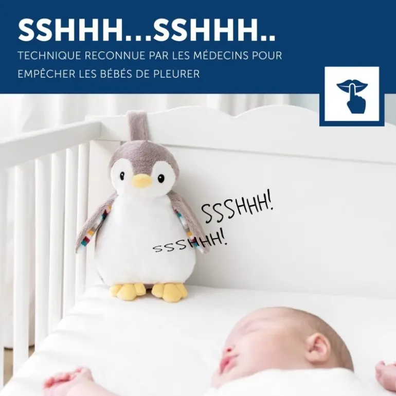 Peluche veilleuse bruit blanc Phoebe le pingouin