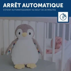 Peluche veilleuse bruit blanc Phoebe le pingouin
