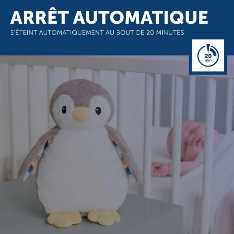 Peluche veilleuse bruit blanc Phoebe le pingouin