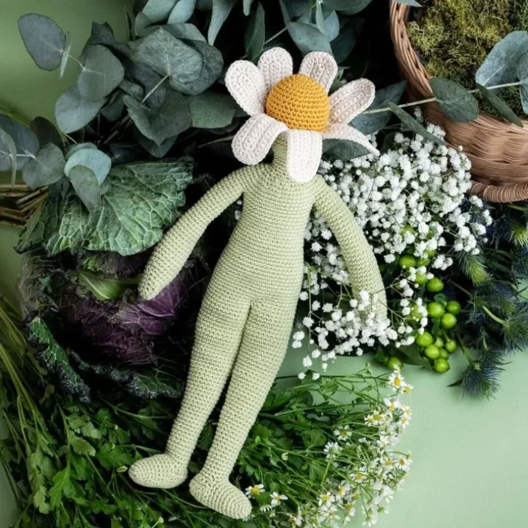 Poupée fleur Camille la camomille 100% coton bio taille M