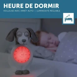Réveil éducatif veilleuse Davy le chien - Rose